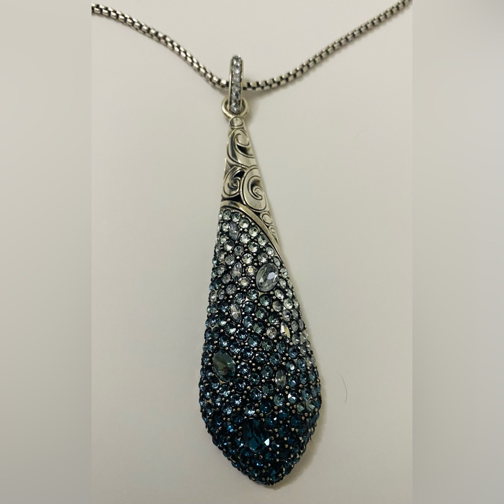 Brighton Silver Teardrop Pendant Necklace with Blue Crystal Pavé